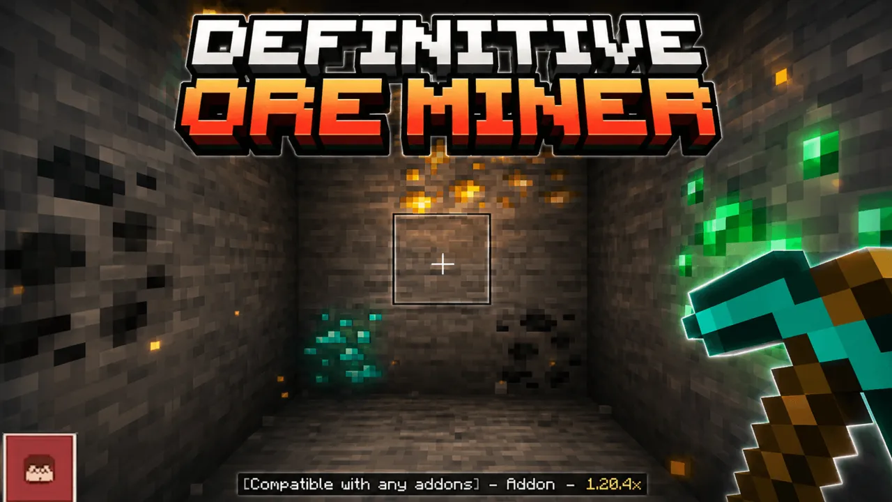 Definitive Ore Miner addon for Minecraft PE: cover art