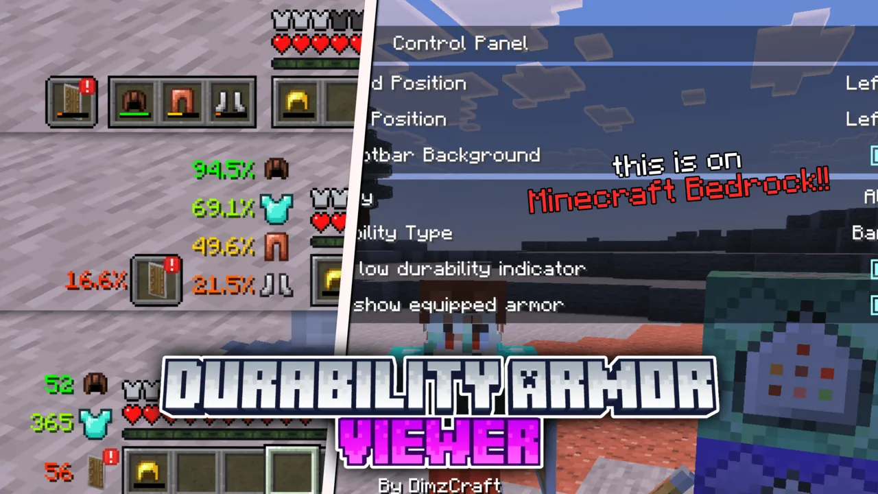 Durability Armor Viewer addon for Minecraft PE: Armor durability shown on screen
