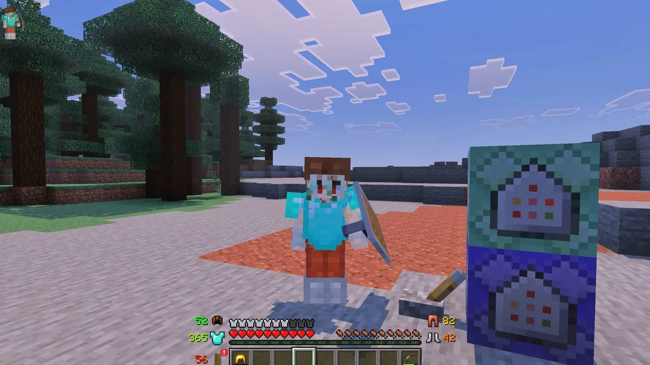 Durability Armor Viewer addon: Player holding shield with durability shown