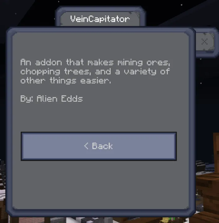 Edds' VeinCapitator addon: VeinCapitator info screen