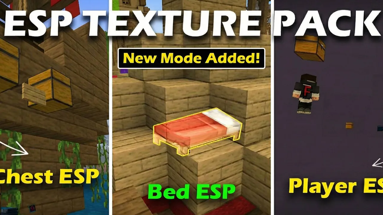 ESP Texture Pack addon for Minecraft PE: Chest bed and player ESP modes