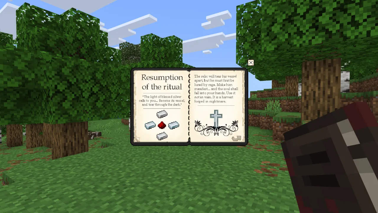 Evil Hunter addon: Book open showing ritual text