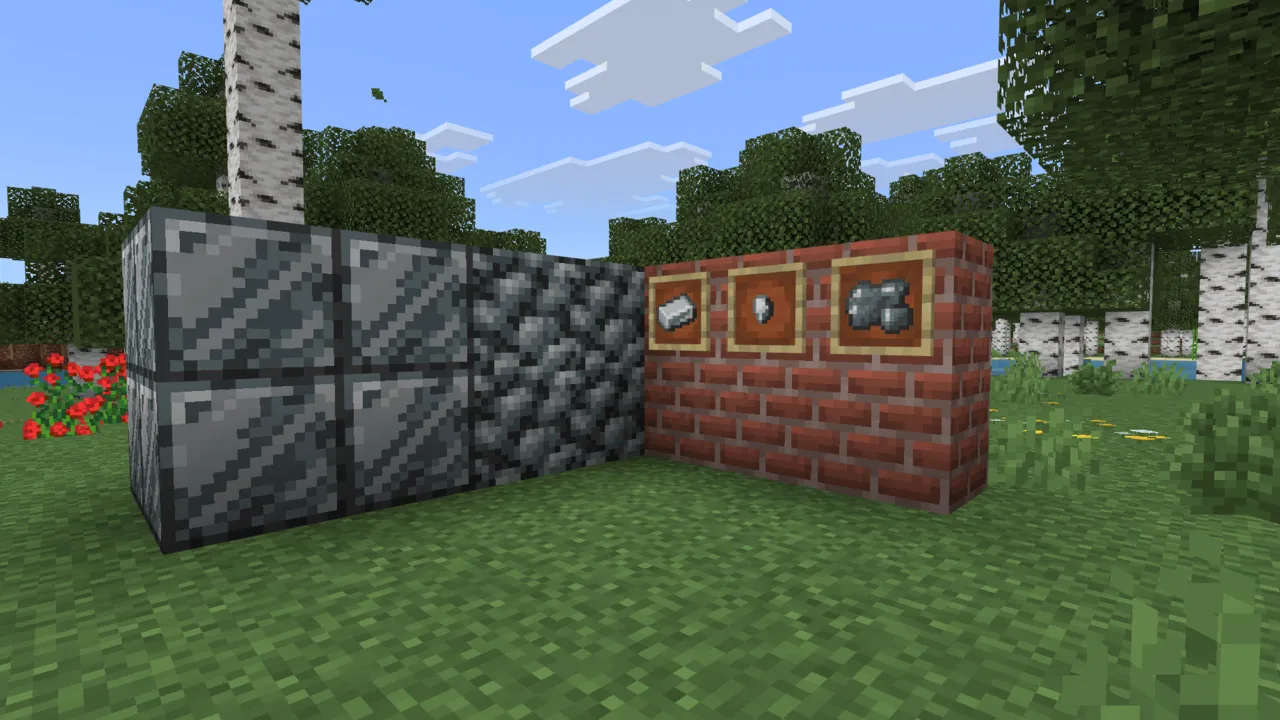 Evil Hunter addon: Silver ore blocks next to brick wall
