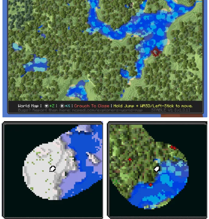 Explorer's World Map & Minimap addon for Minecraft PE: World map with terrain and water