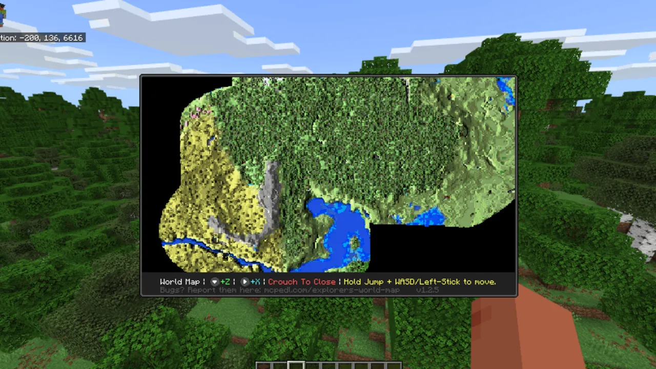 Explorer's World Map & Minimap addon: World map showing terrain and water