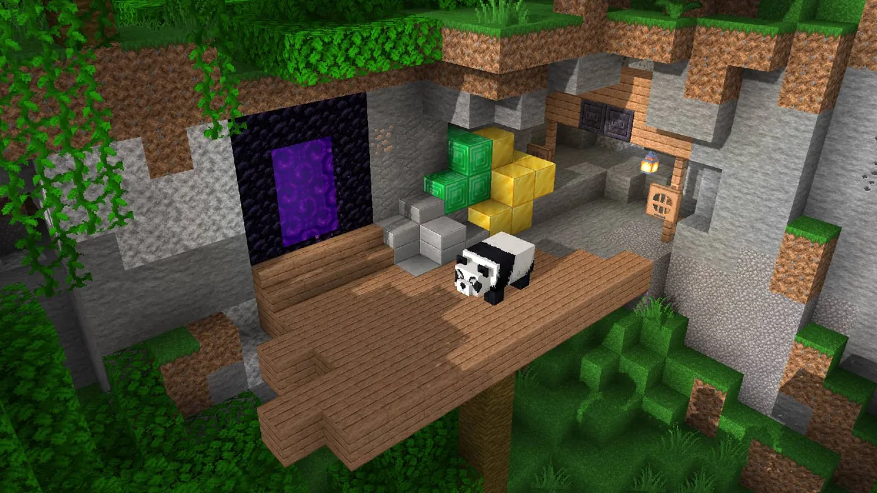 Faithful 32x addon: Panda on wooden platform near cave