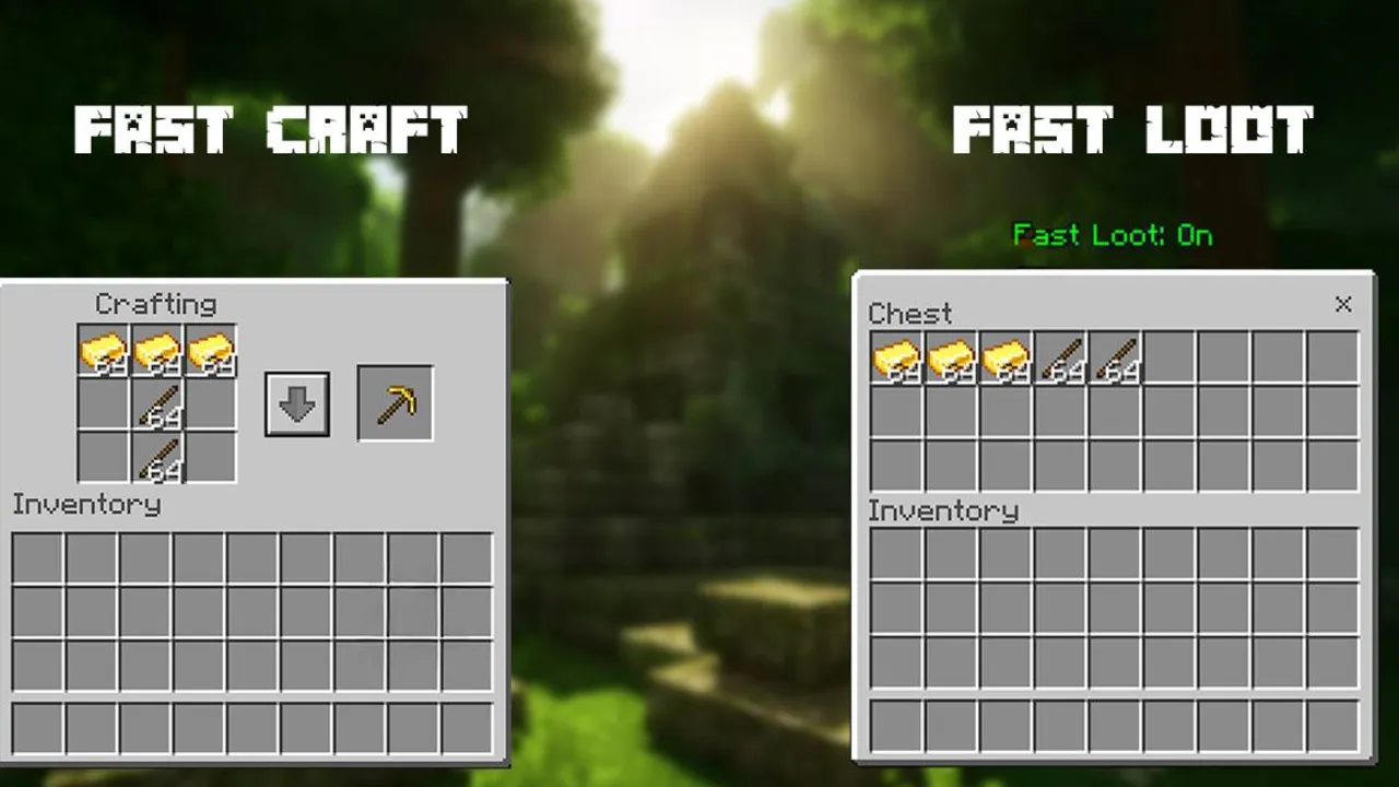 Fast Craft & Fast loot Texture pack | Quick Craft & Quick Loot! addon for Minecraft PE, screenshot 1