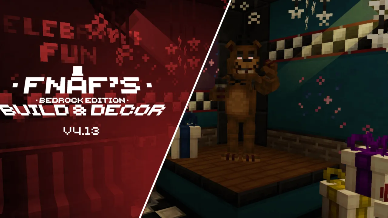 FNaF Build & Decor addon for Minecraft PE: Freddy animatronic in a room