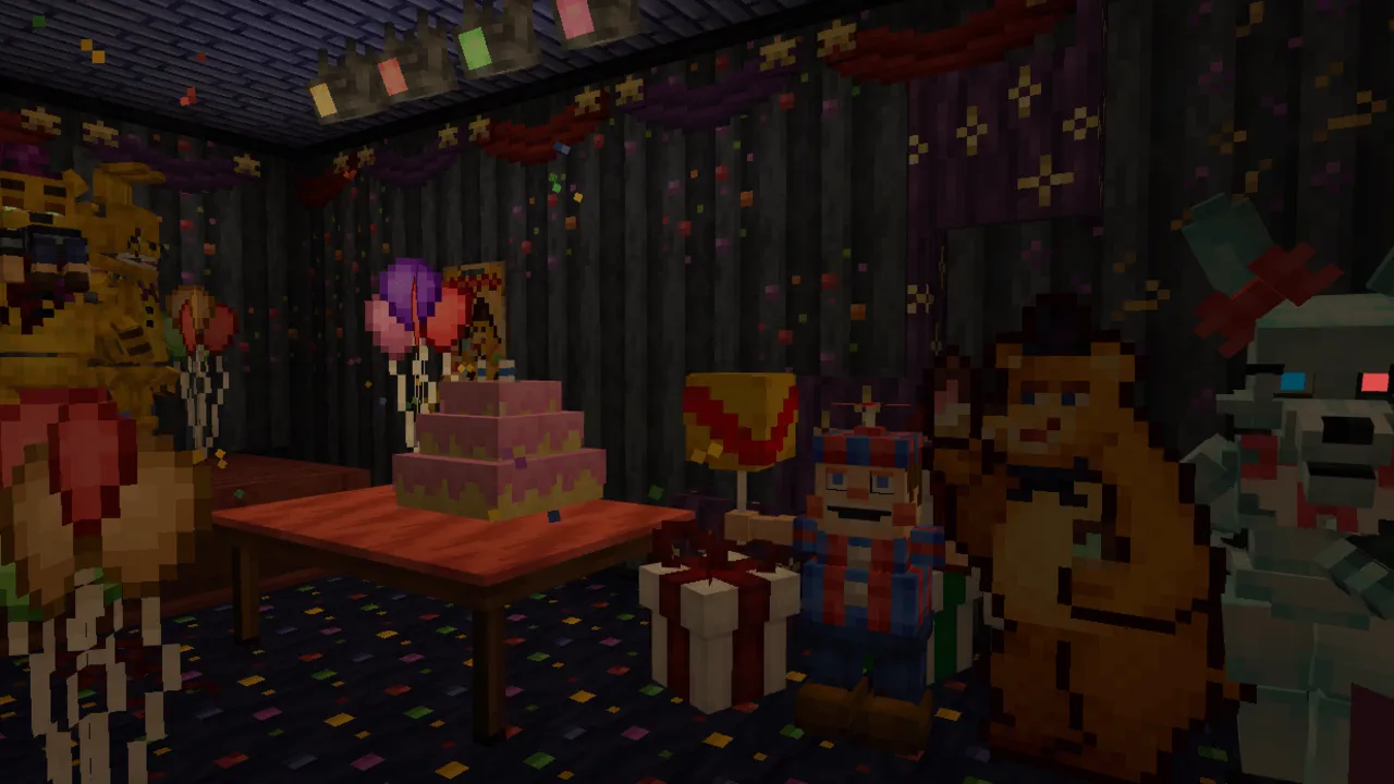 FNaF Build & Decor addon: Party room with animatronics and cake