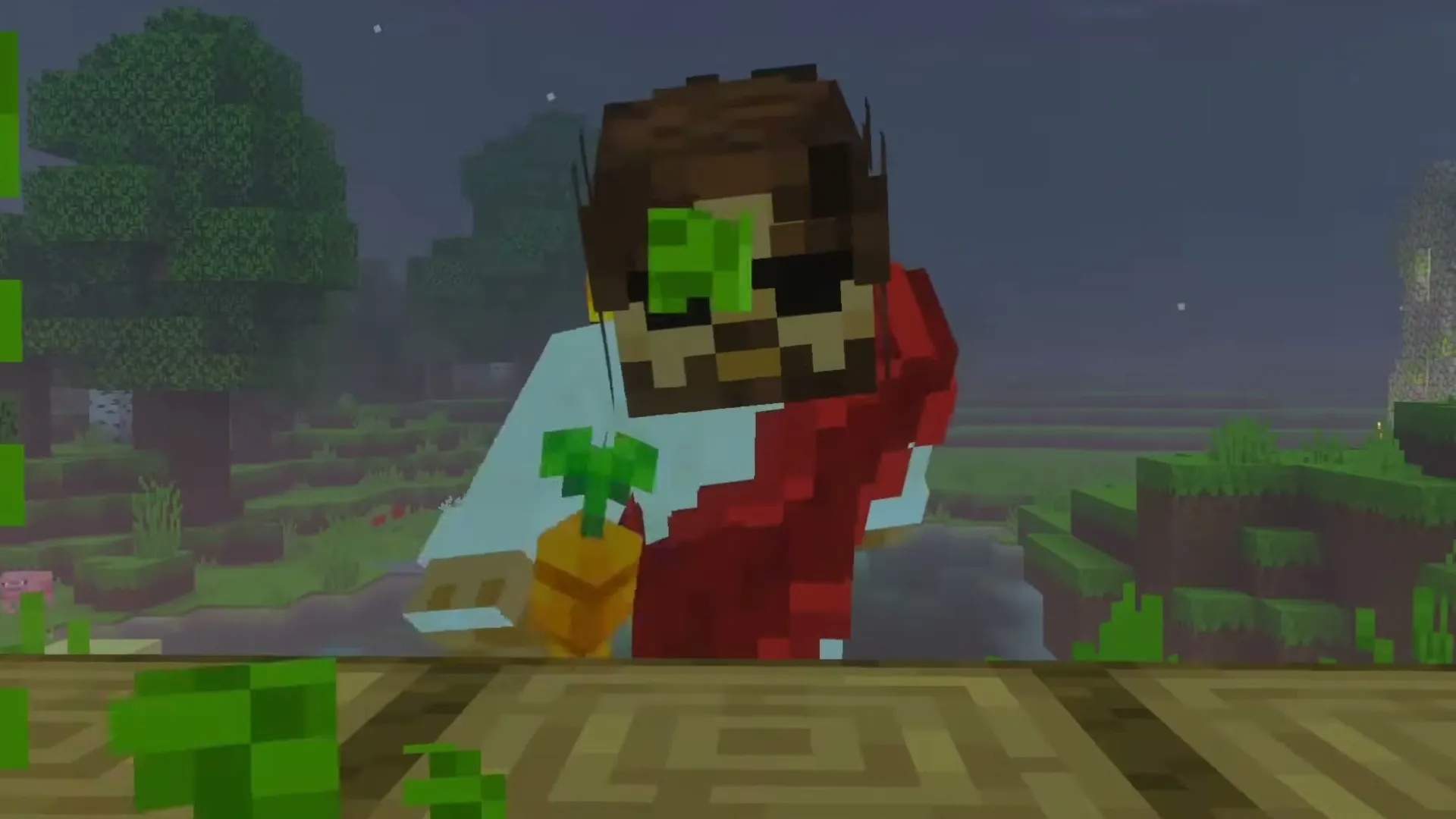 Gold & Poison + Allies addon for Minecraft PE: Player holding carrot in forest at night