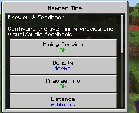 Hammer Time addon: Mining preview settings menu