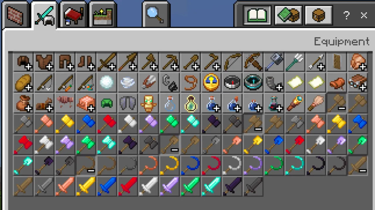 Hammer Time addon: Equipment menu with new tools