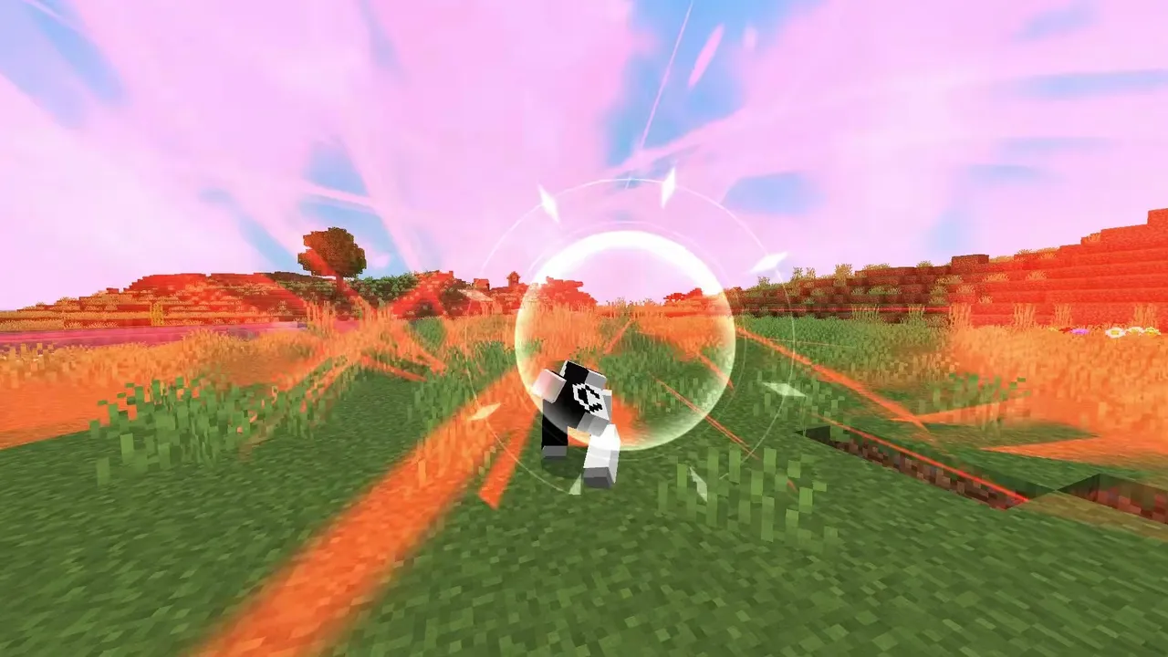 Hunter X Craft Addon: Player holding glowing orb in field