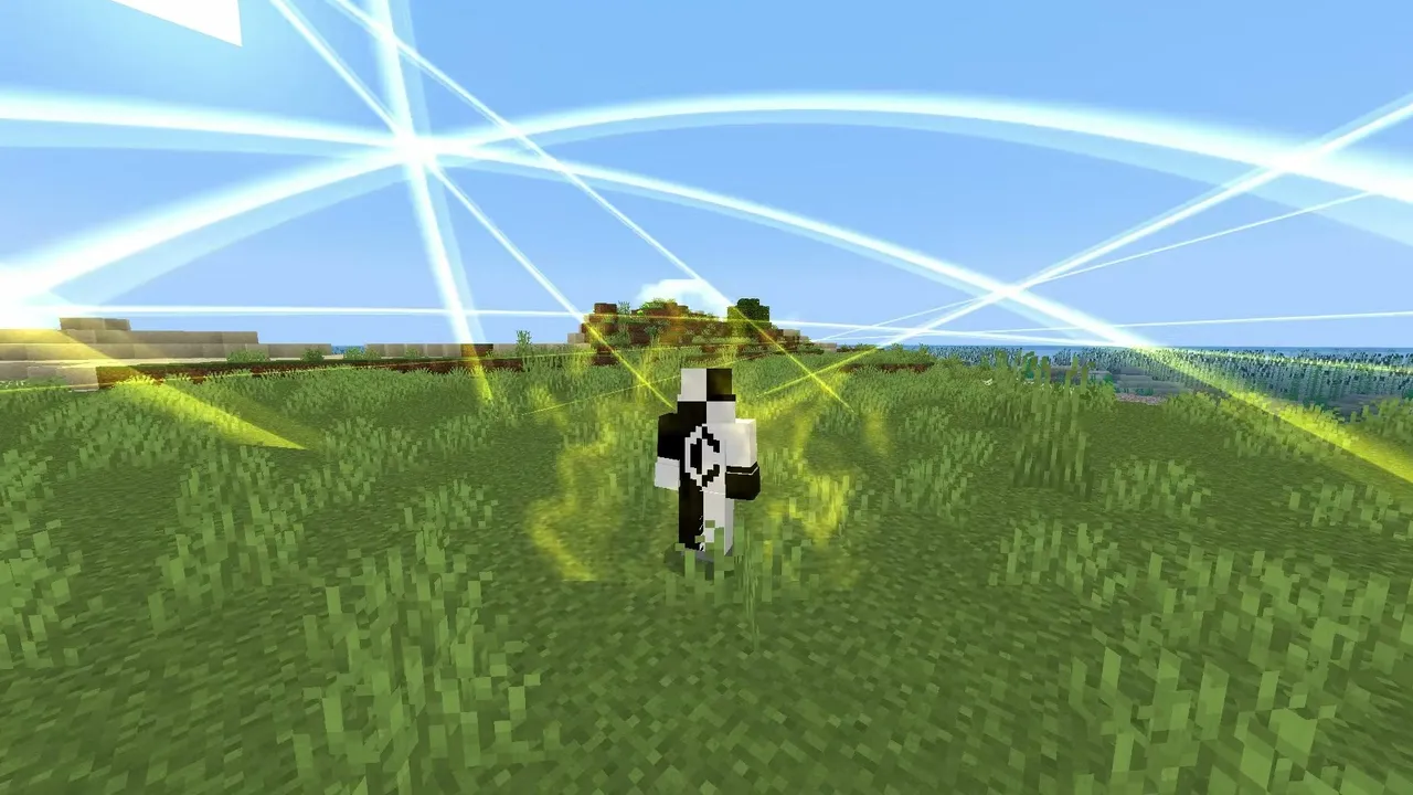 Hunter X Craft Addon: Player standing in grass with glowing beams