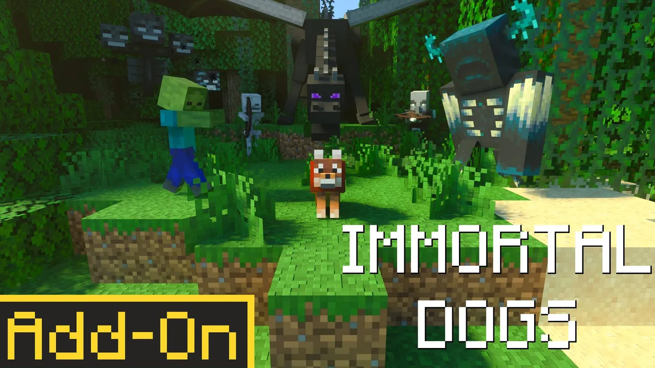 Immortal Dogs addon for Minecraft PE: Wolves with glowing eyes in forest