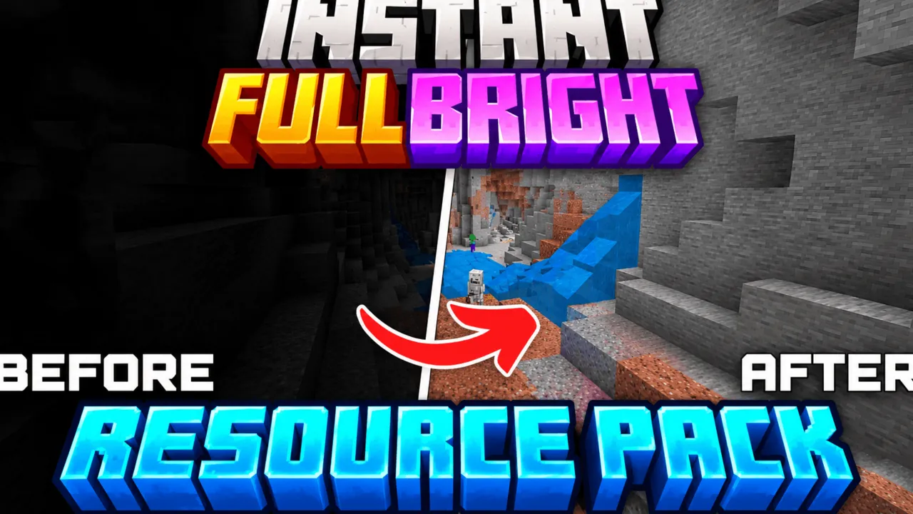 Instant FullBright Night Vision addon for Minecraft PE: Dark cave becomes bright with resource pack