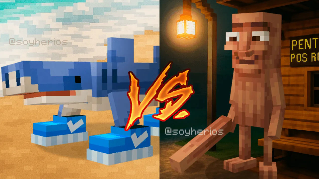 Italian Brain Rot Add-on for Minecraft PE: Blue whale vs wooden man