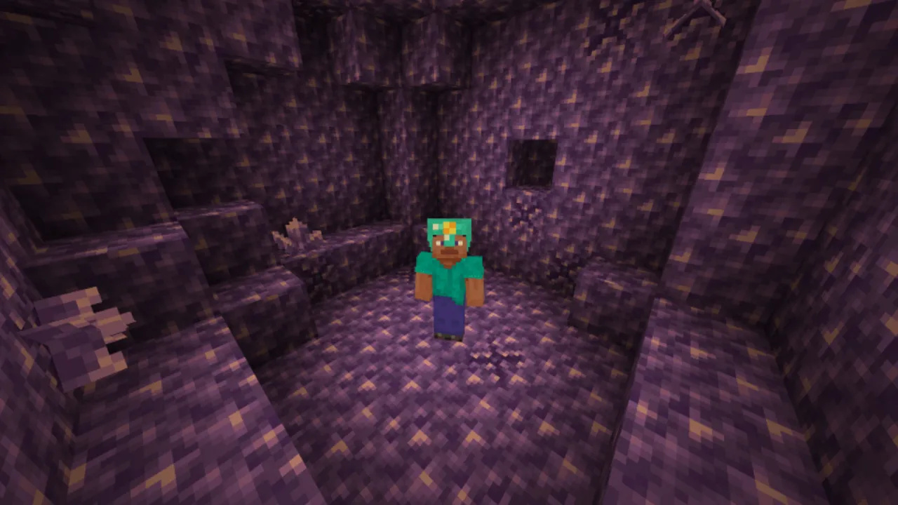 Java's Dynamic Lighting addon: Player in a dark purple cave