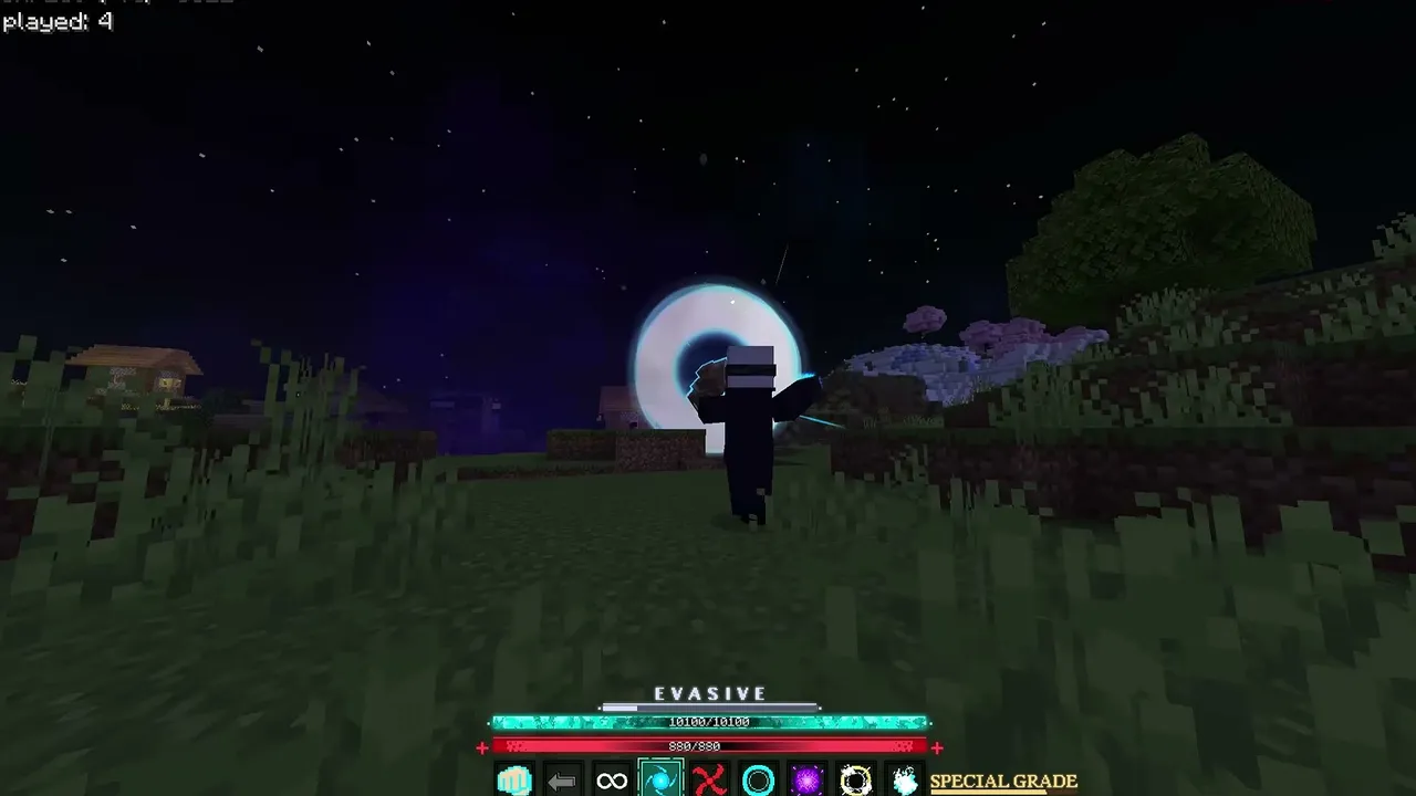 Jujutsu Awakening Lock-On Addon: Player facing glowing eye in night field