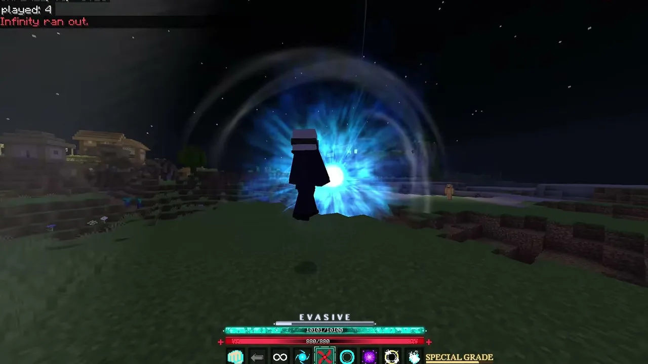 Jujutsu Awakening Lock-On Addon: Player stands before glowing blue portal