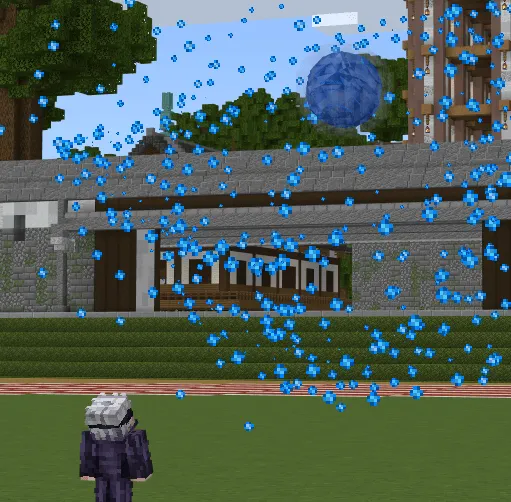 Jujutsu Craftin' Add-On by Eyebags addon: Blue particles flying in front of a building