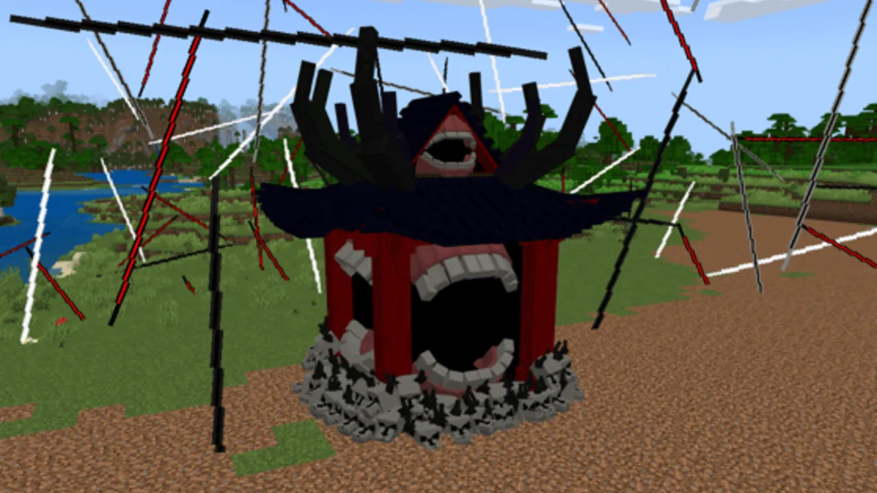 Jujutsu Craftin' Add-On by Eyebags addon: Red building with open mouth and spikes
