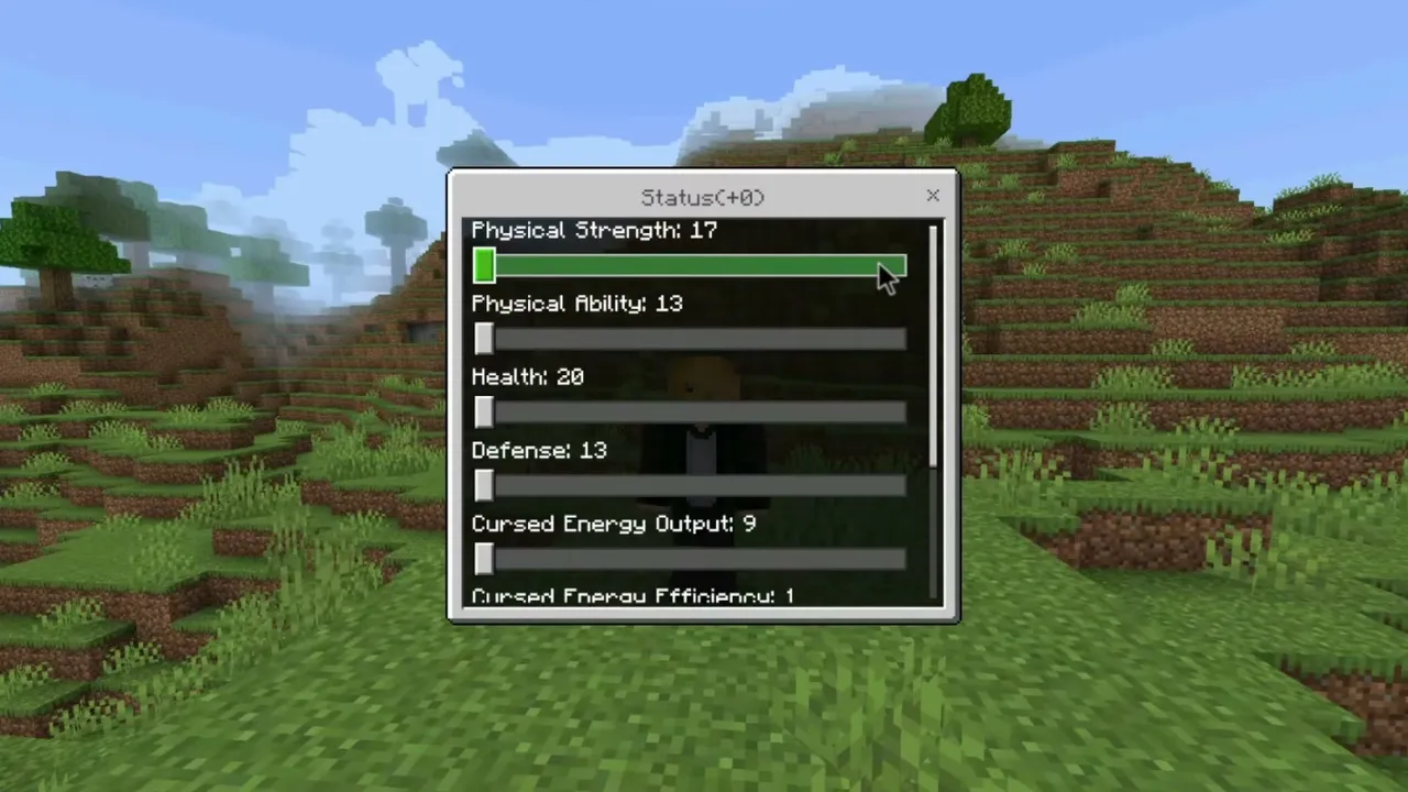 Jujutsu Kaisen Addon: Projection Sorcery addon: Status menu with health and strength bars