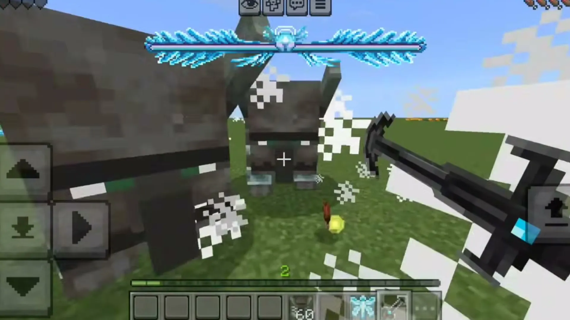 Kaiju Craft addon for Minecraft PE: Player holding a weapon near a giant creature