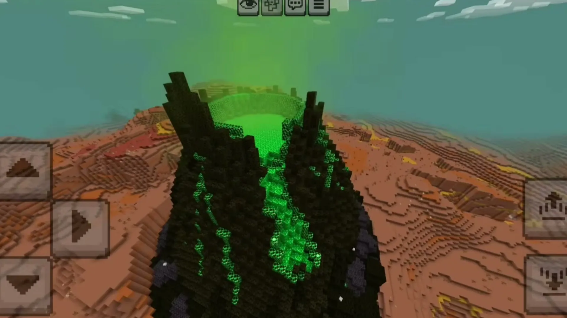 Kaiju Craft addon: Glowing green lava in a desert landscape