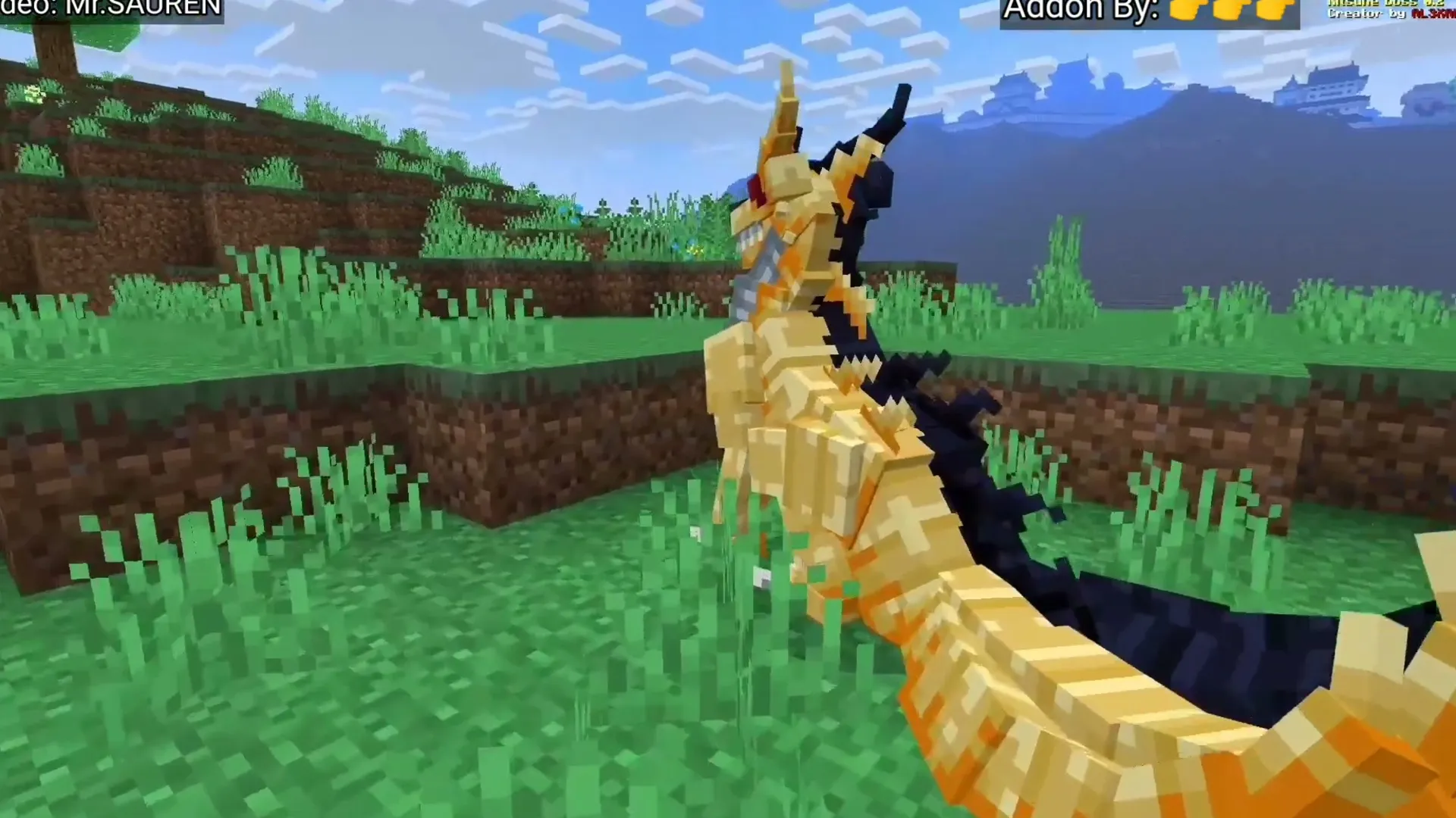 Kitsune Boss addon: Golden fox-like creature in grassy field
