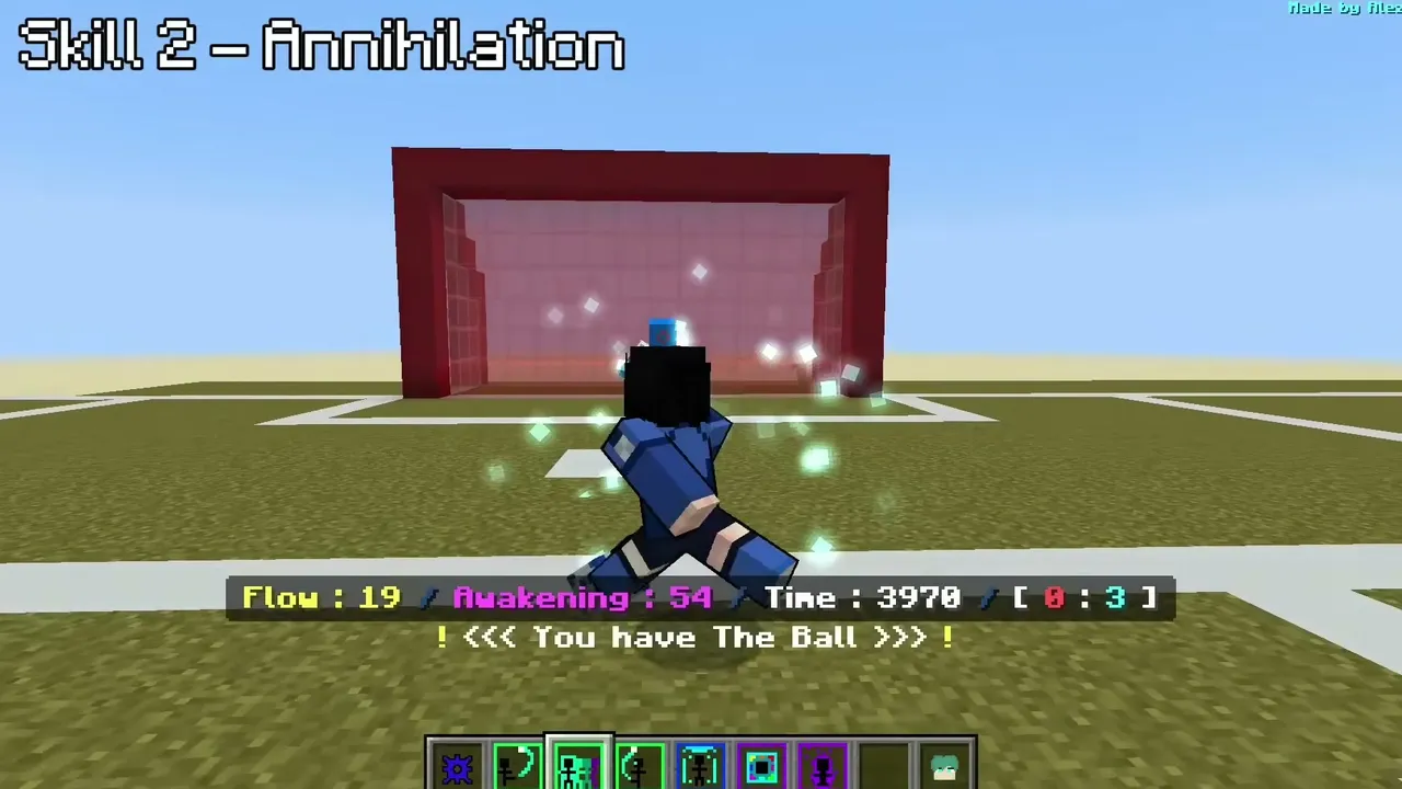 Lapis Lock Addon for Minecraft PE: Player in blue uniform with glowing effects near goal