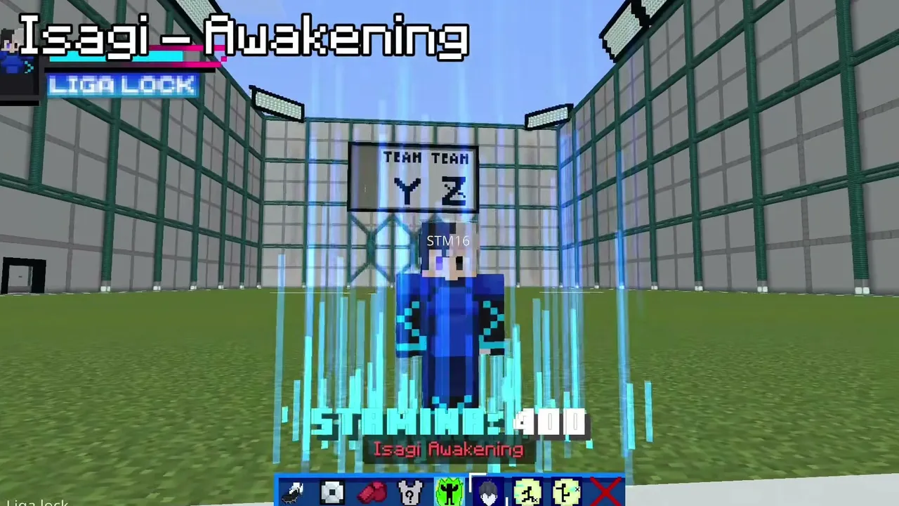 Liga Lock Addon: Player in blue gear with "Isagi Awakening" text