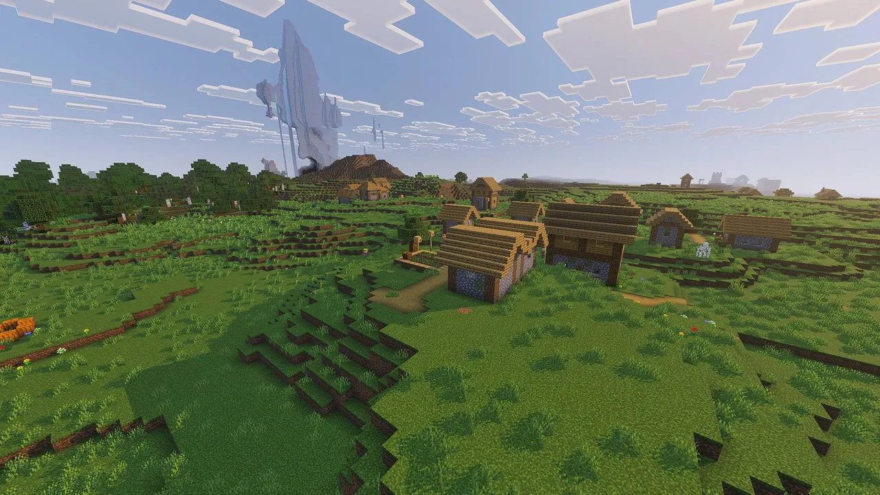 Lunac Shaders addon: Village with houses and fields