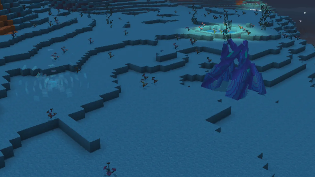 Magical Warfare addon: Mana desert with purple blooms and sentinels