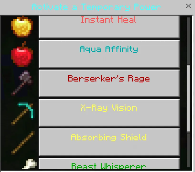 Marvel & Dc Superhero's addon: Temporary power menu with options