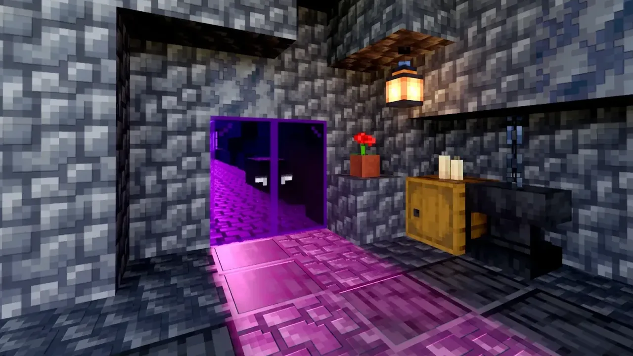 Modern Doors & Locks Add-On: Purple door in stone room