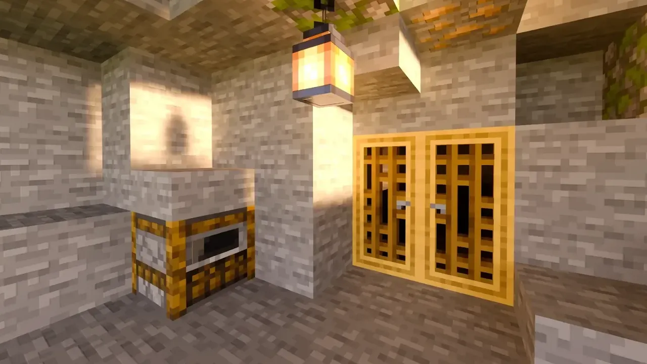 Modern Doors & Locks Add-On: Stone room with wooden doors and hanging lantern