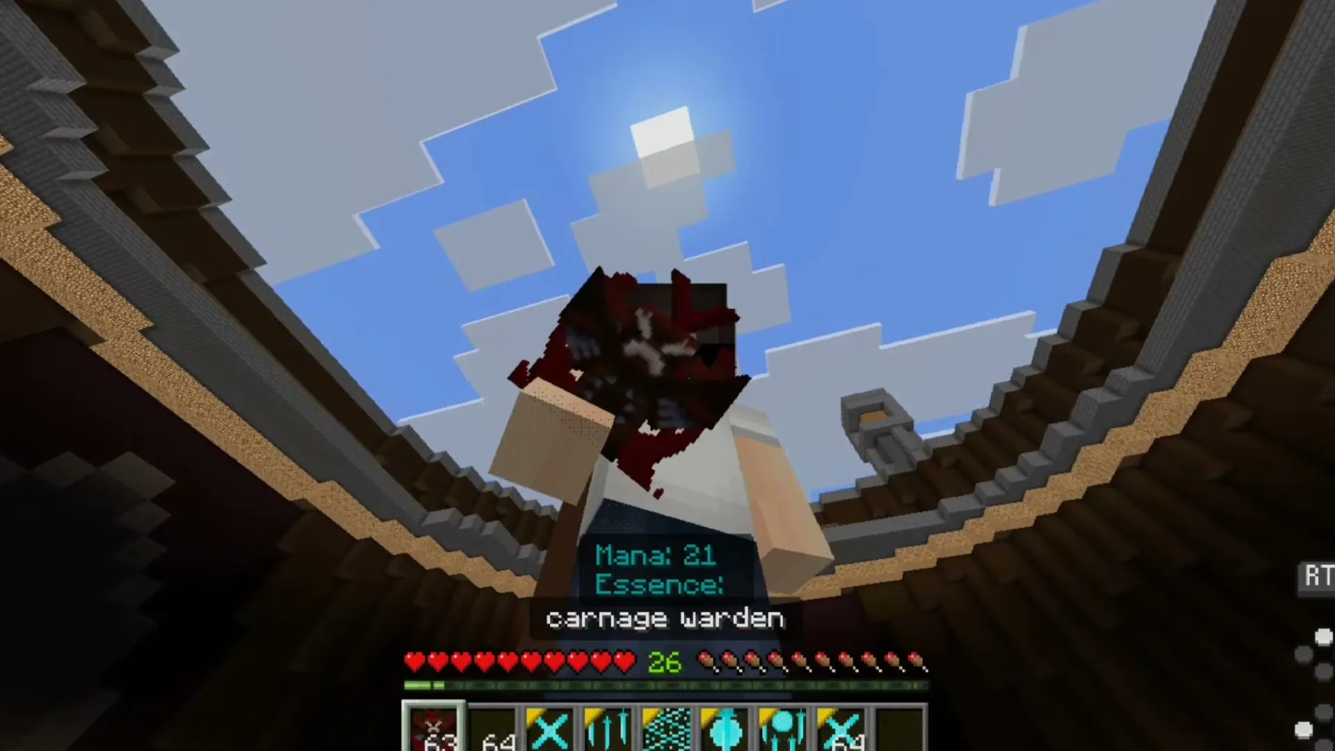 Moonblade Magic addon: Player holding carnage warden in sky