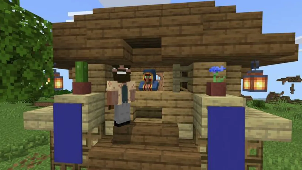 More Simple Structures addon: Wooden house with lanterns and plants