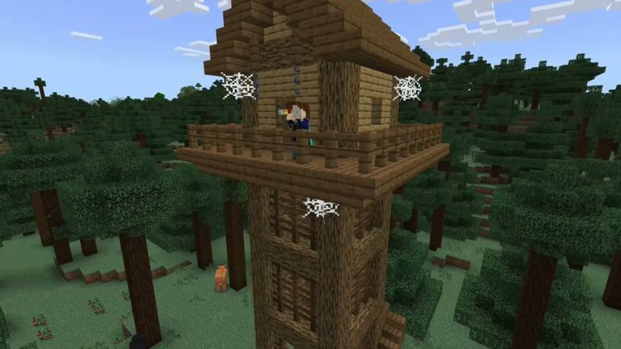 More Simple Structures addon: Treehouse in a forest with a player inside