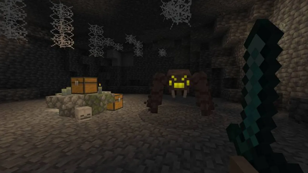More Simple Structures addon: Spider in a dark cave with chests