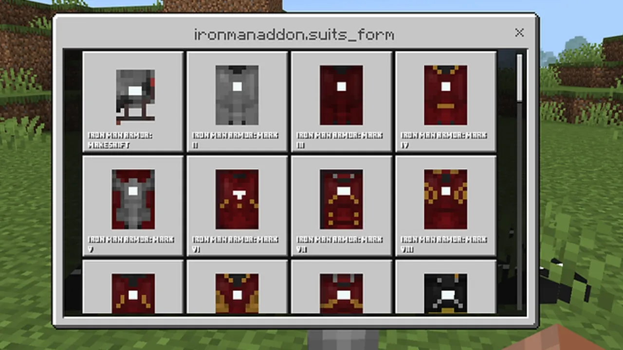 Mr. Nido's Iron Man Project addon: Iron Man suit selection menu