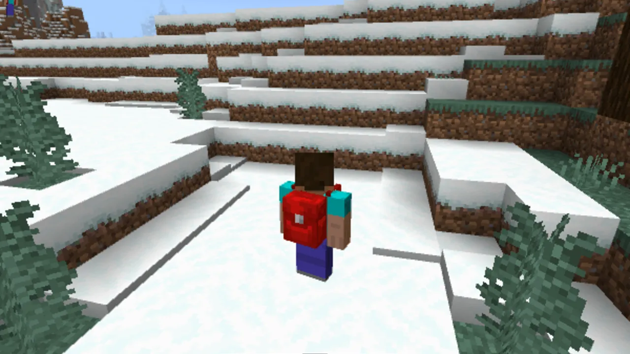 Multi Backpack addon: Player with red backpack in snowy area