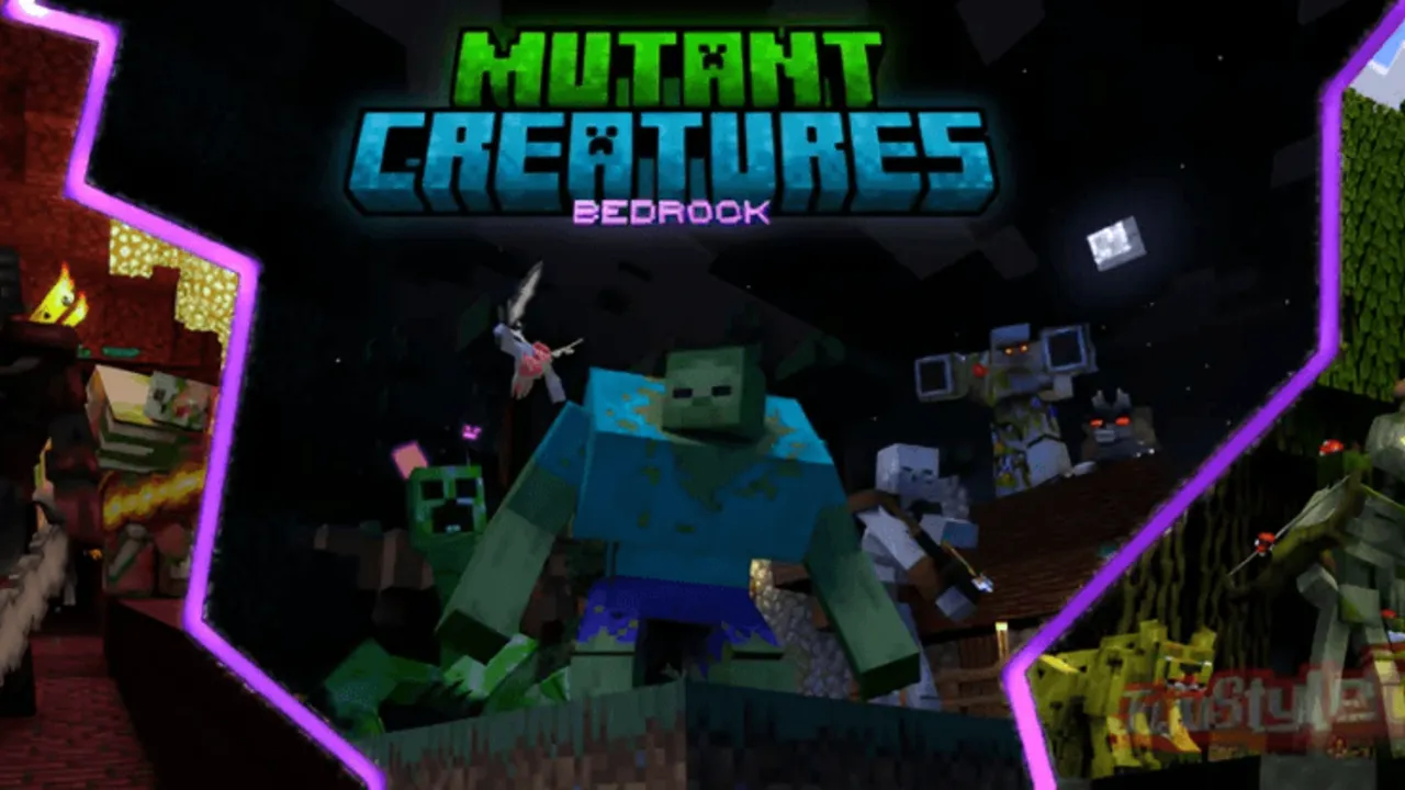 Mutant Creatures Bedrock addon for Minecraft PE: cover art