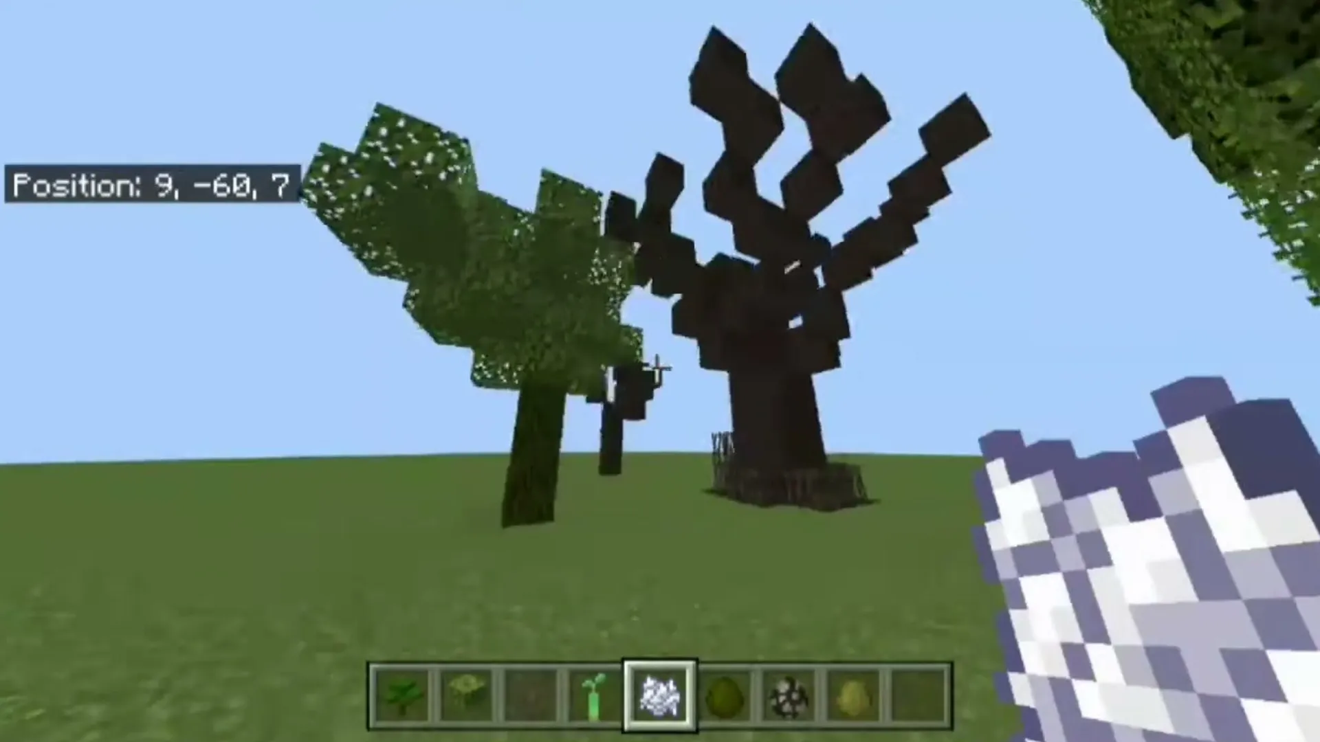 Mythical Biomes addon: Player holding dragon shield near dark tree