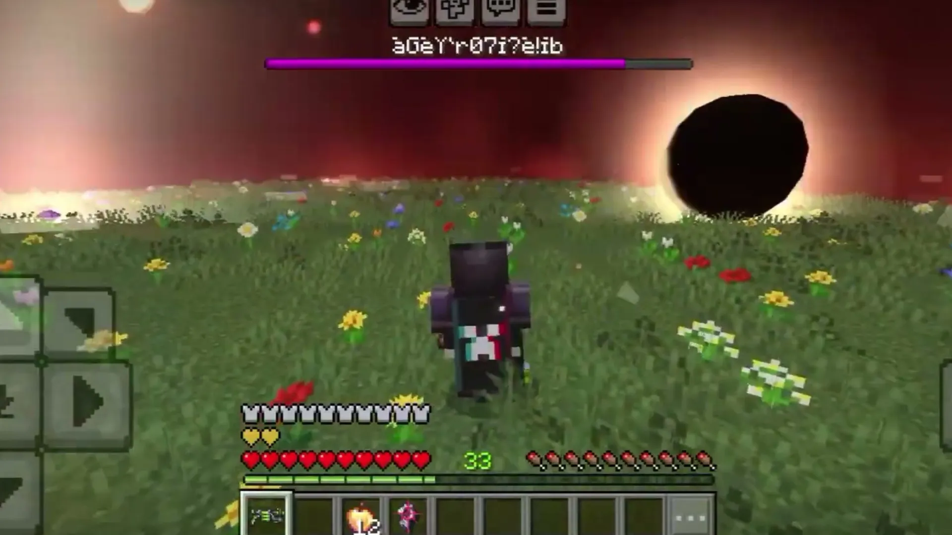 Nameless Deity Boss addon: Player facing black hole in grassy field