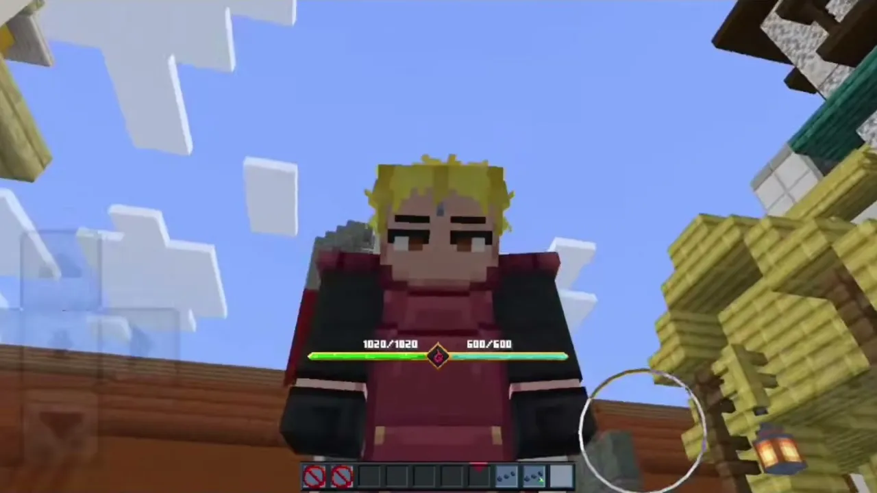 Naruto Striker Addon for Minecraft PE: Player with blonde hair holding a weapon