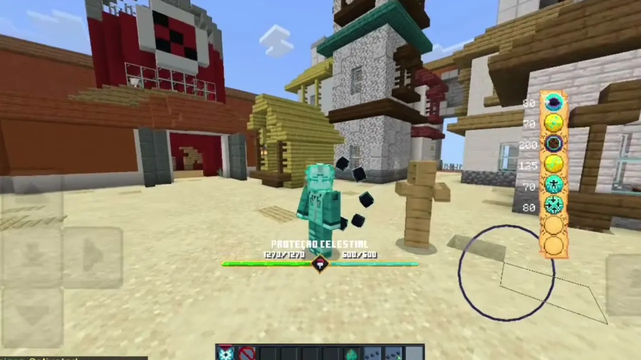 Naruto Striker Addon: Player facing a green armored enemy in a village