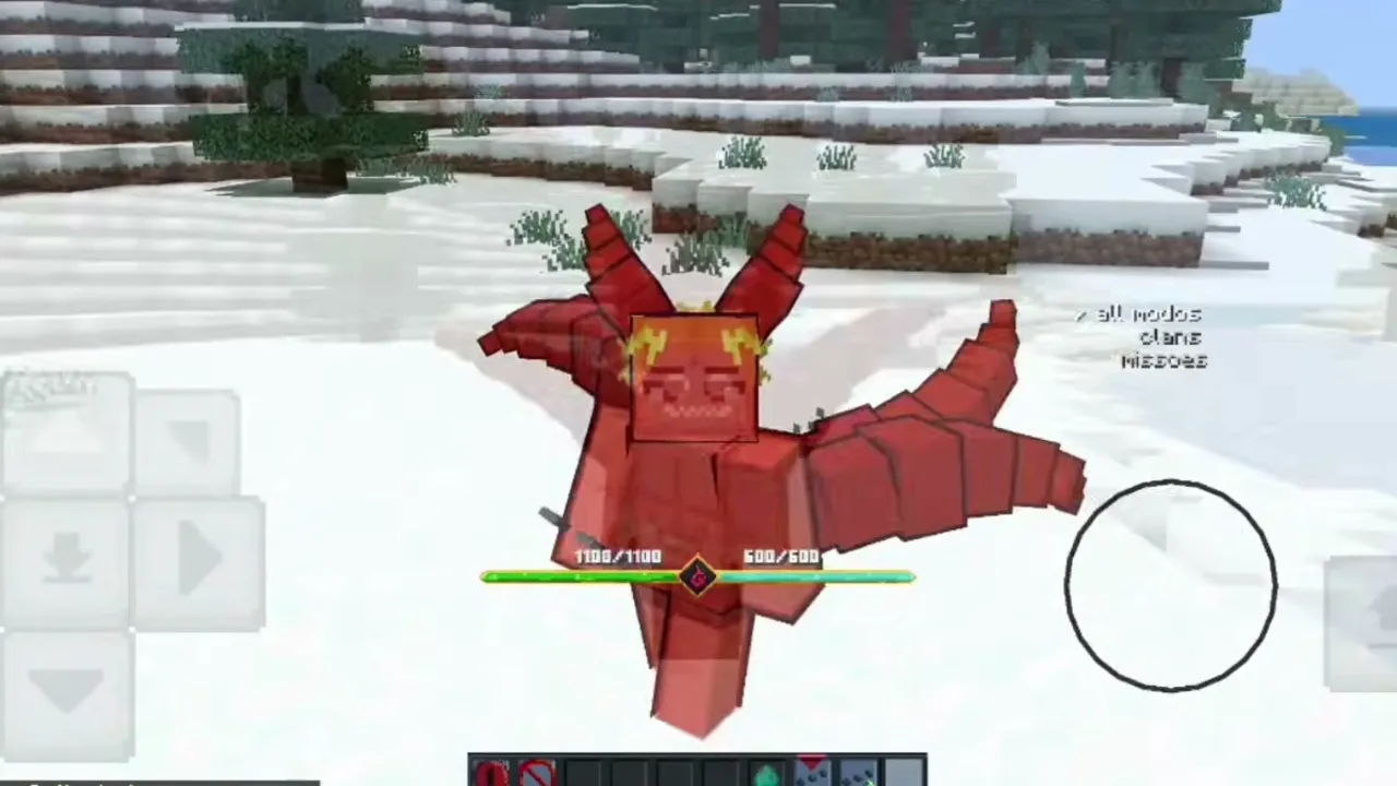 Naruto Striker Addon: Red dragon-like creature in snowy landscape