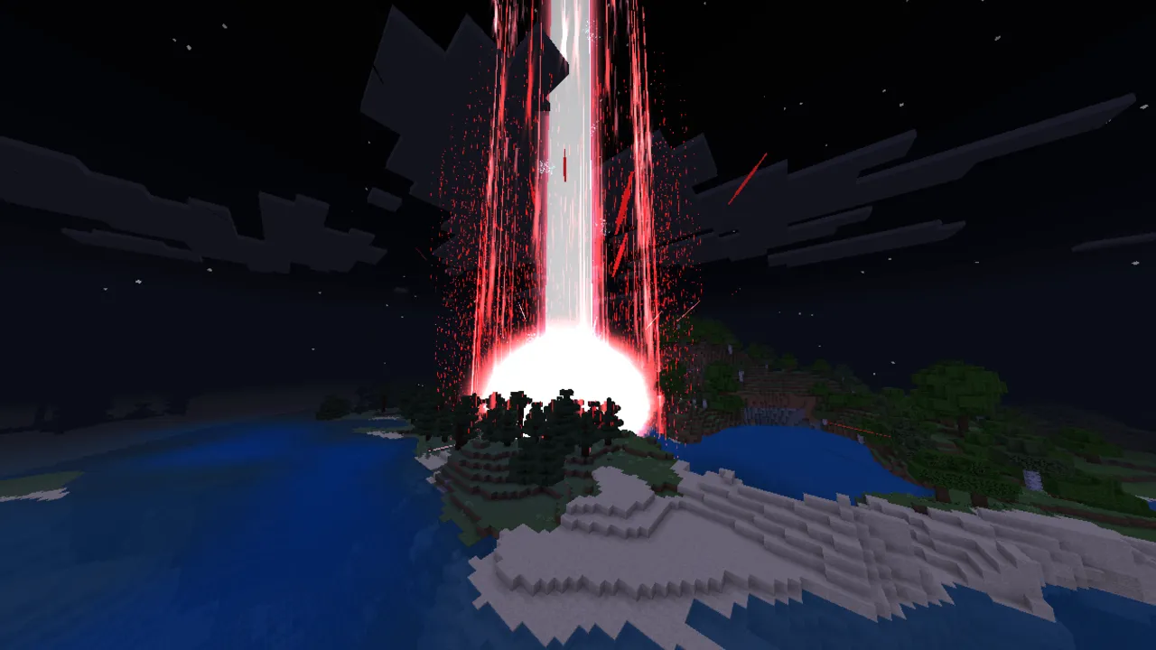 Orbital Railgun addon for Minecraft PE: Red beam shooting from sky to ground